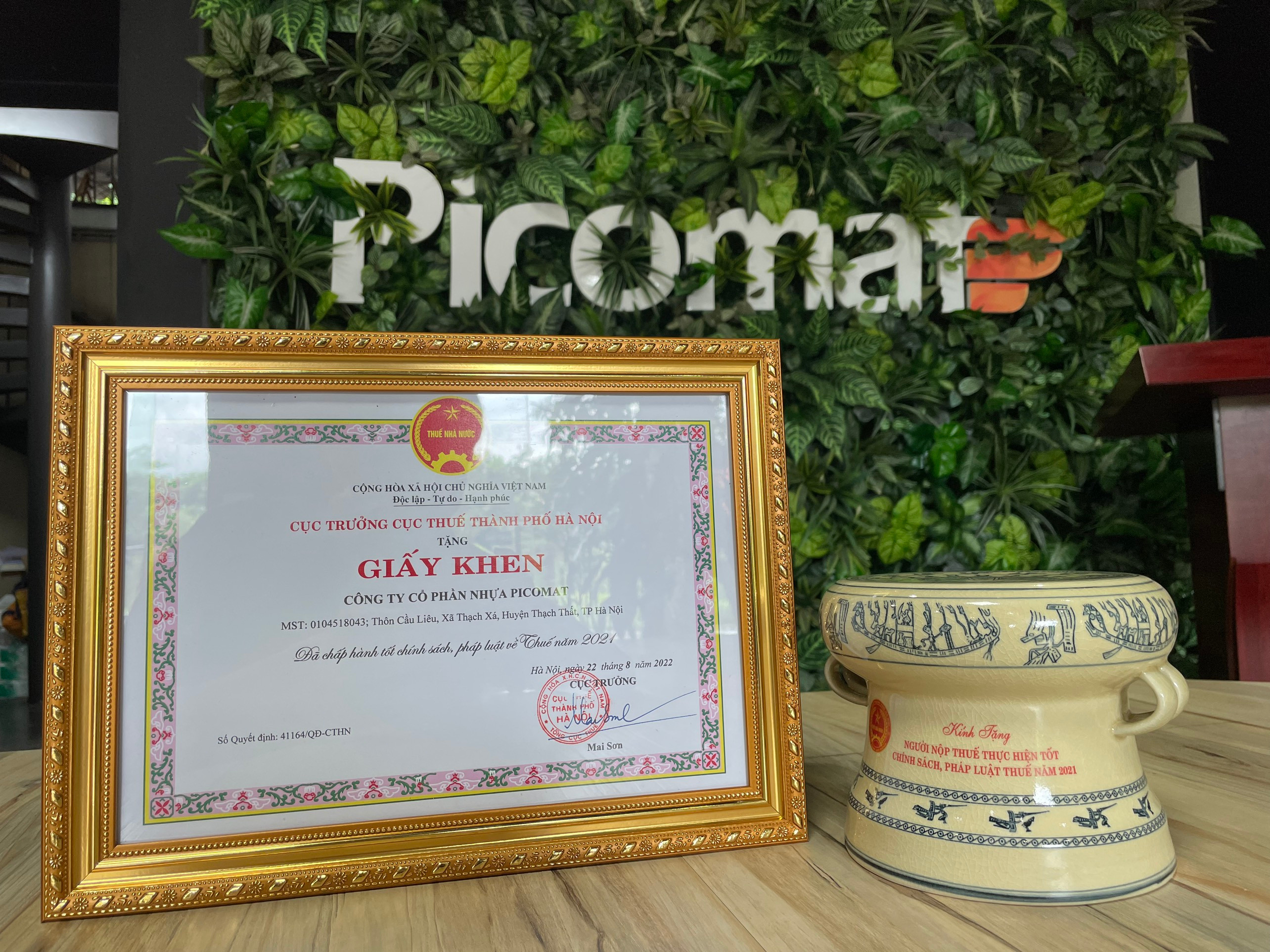 Picomat được vinh danh doanh nghiệp thực hiện tốt chính sách, pháp luật thuế 2021